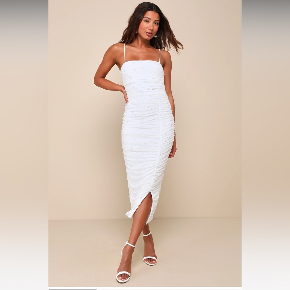 Lulus Toast To Romance White Ruched Pear Bodycon Dress